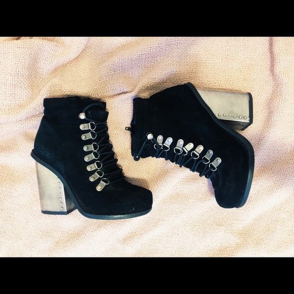 Black Suede Booties with Metal Heel, size 5 - Picture 3 of 3